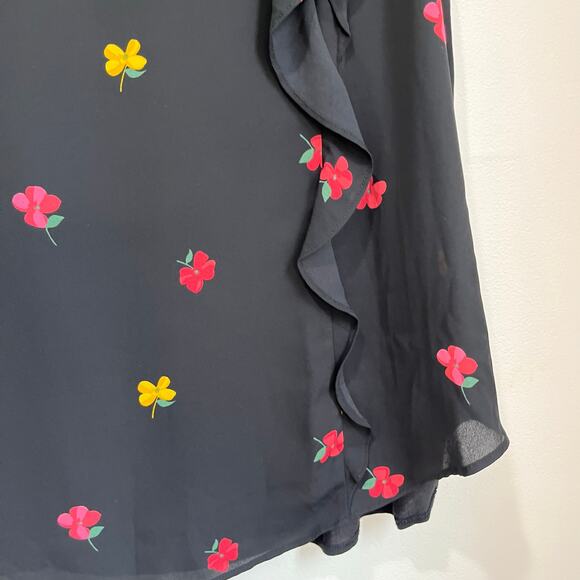 LOFT Black Floral Ruffle Sleeve Blouse Size L Feminine Chic Office Cute - Picture 8 of 9